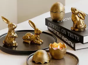 Easter Decorations for Home-3Pcs Gold Bunny Figurines & 2Pcs Easter Eggs & 2Pcs - Picture 1 of 14