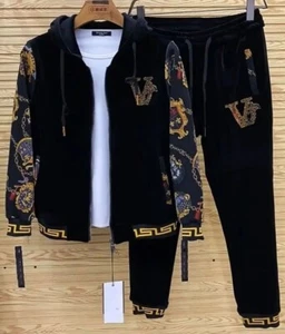 New Men Luxury Rhinestones Fashion Set Hoodie & Pants Suit High Quality - Picture 1 of 13