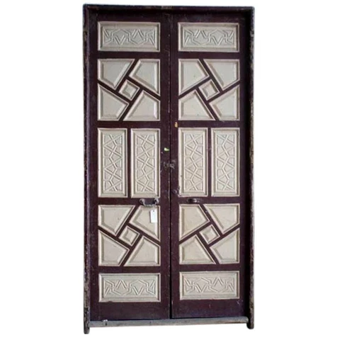 Large Antique Moorish Painted Pine Double Door 19th century Cover