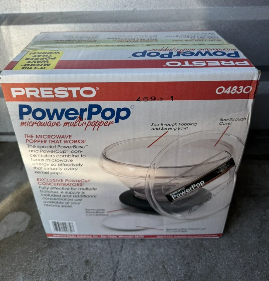 Vintage Presto 04830 PowerPop Microwave Multi-Popper Popcorn Kernel Orville