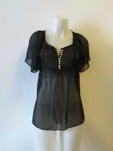 NEU OHNE ETIKETT DAMEN MILLAU SCHWARZ TRANSPARENT KURZÄRMELIG BLUSE OBERTEIL GR: S * - Bild 1 von 6