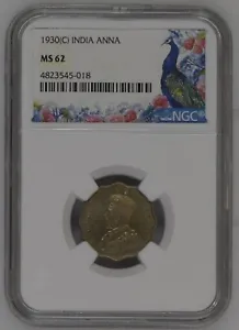 1930(C) KG V British India 1 Anna - NGC Graded MS 62 - Picture 1 of 2