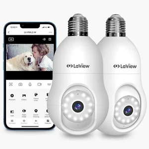 LAVIEW 4MP Bulb Security Camera 2.4GHz,360° 2K Security Cameras 2 Pack- WHITE - Picture 1 of 5