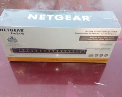 NEW NETGEAR ProSAFE 16 Port 10/100 Desktop Switch Fast Ethernet Switch FS116 - Image 1 of 2