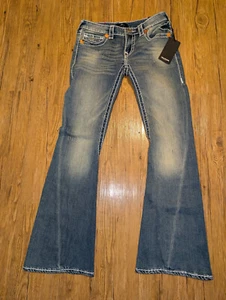 TRUE RELIGION Denim Joey Low Rise Flare Super T Jeans Twisted Seam Size 27 - Picture 1 of 8