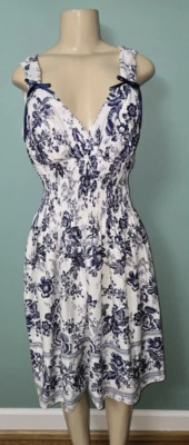 Vestido sin mangas acampanado azul y blanco floral Sheri Martin para mujer talla 10 Foto 1 de 4