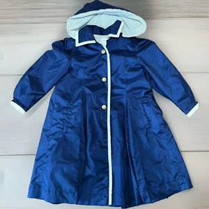Rothschild Jacket Raincoat Hood Nautical Anchor Navy Blue Girls Size Small - Picture 1 of 9