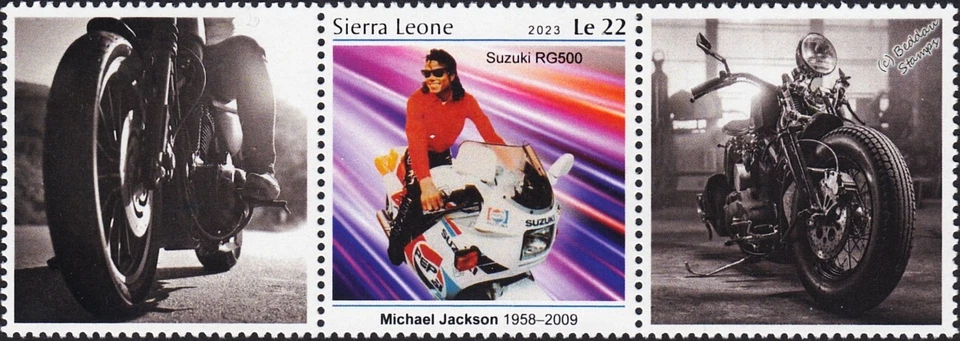 Michael Jackson & SUZUKI RG500 Classic Motorcycle Stamp (2023 Sierra Leone) - Image 1 of 1