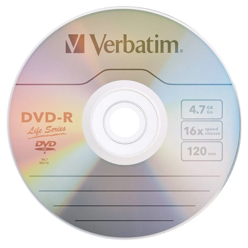 25 VERBATIM Blank DVD-R DVDR 16X Life Series 4.7GB Logo Disc in Paper Sleeves - Image 1 of 3