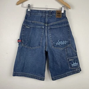 VTG JNCO Jean Shorts 10 Youth 24 Waist Carpenter Denim Embroidered Crown Y2K - Picture 1 of 10