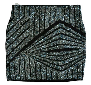 NWT Ladies SMALL Evening Glam Strapless Top Black w Mini Blue Sequins Sexy - Picture 1 of 11