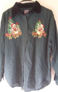 QUIZZ Womens Long Sleeve Button Up Shirt Blue/Green Plaid  Embroidery Size 18   - Picture 1 of 7