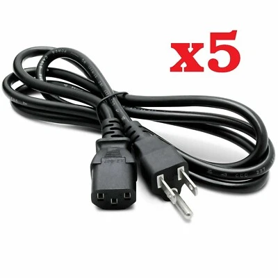 (LOTS of 5)  3 Prong AC Power Cord Cable US Plug for PC Desktop Dell XBox Cisco - Image 1 of 3
