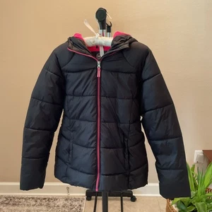 WONDER NATION Youth Girl's Full Zipper Black Hooded Puffer Jacket - Size XL - Picture 1 of 6