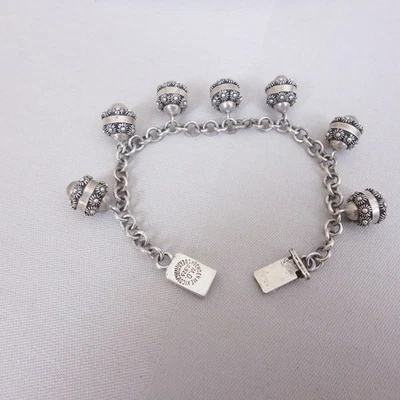 Taxco Mexico Sterling Silver Beaded Ornament Charm Bracelet; 7"L - Image 1 of 4