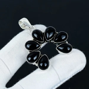 Onice Nera Gemma Ciondolo 925 Argento Sterling Fatto a Mano Gioielli Per Amore - Foto 1 di 4