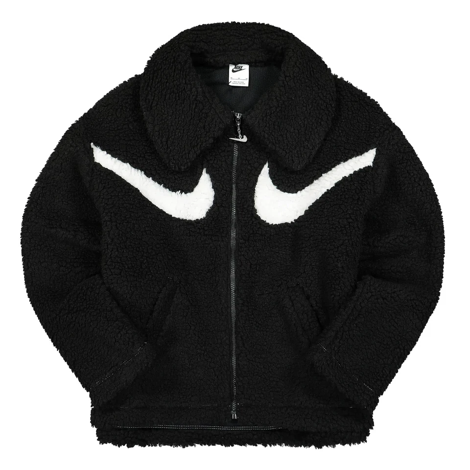 Nike Women's NSW Sherpa Swoosh Fleece Jacket Coat Small Black White DD5620-010