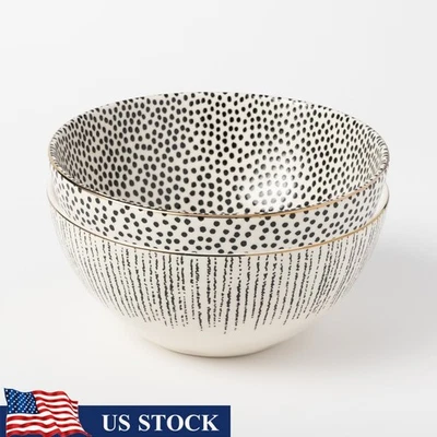 Assorted Dot Stripe 2-Piece Ceramic Serving Bowls Microwave Safe Dishwasher Safe Foto 1 de 4
