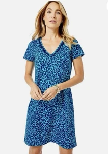 Lilly Pulitzer Kleid ärmellos Rüschen Baumwolle Oyster Bay Navy My Favorite Spot L - Bild 1 von 9