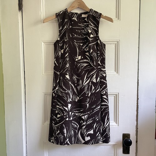 Abito Tory Burch donna 0 marrone bianco senza maniche A Line stampa foglia foderato cotone