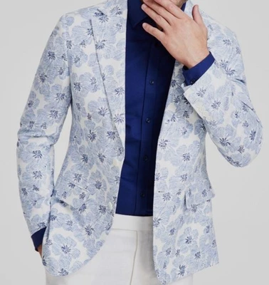 Abrigo deportivo floral ajustado de mezcla de lino azul Tallia para hombre talla 38S Foto 1 de 3