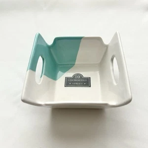 10 Strawberry Street Bowl Square Dish with Handles Teal / Turquoise + White - Picture 1 of 10