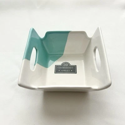 10 Strawberry Street Bowl Square Dish with Handles Teal / Turquoise + White - Image 1 of 4