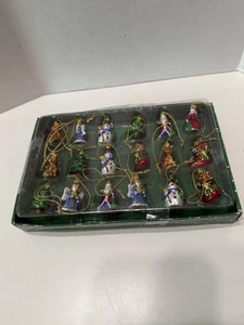 Vtg Dillard's Mini Christmas Ornaments Box of 18 Tree Cat Stocking Angel Snowman - Picture 1 of 5