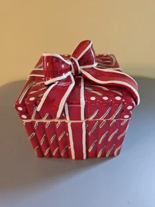 Weihnachten Keramik Geschenkbox Deckel mit Schleife 7x7x7 Top Zustand - Bild 1 von 5