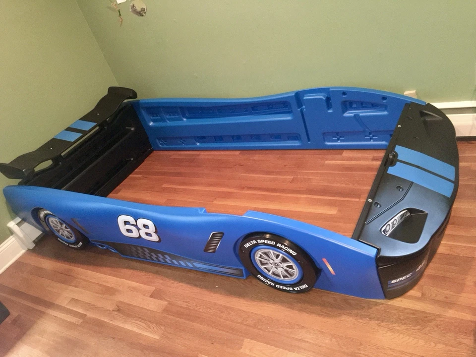 Coche de carreras turbo con dos camas individuales para niños, rojo/negro/azul/rosa Foto 1 de 4