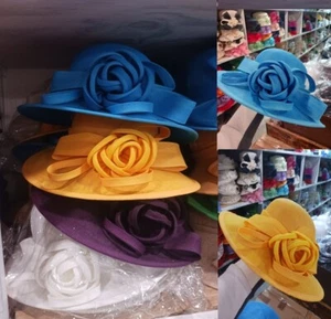 Sinamay Flower Ribbon Bow Kentucky Derby Wedding Hat Church Dressy Cocktail - Picture 1 of 14