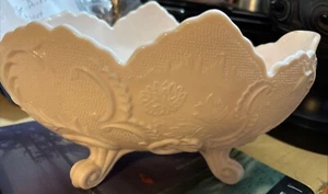 Jeanette Lombardi Pink Shell Embossed Footed Milk Glass Bowl 1950’s As Is - Picture 1 of 9