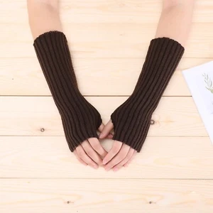 Women Arm Warmers Knit Cashmere Wool Blend Long Fingerless Gloves Cold Weather - Picture 1 of 59