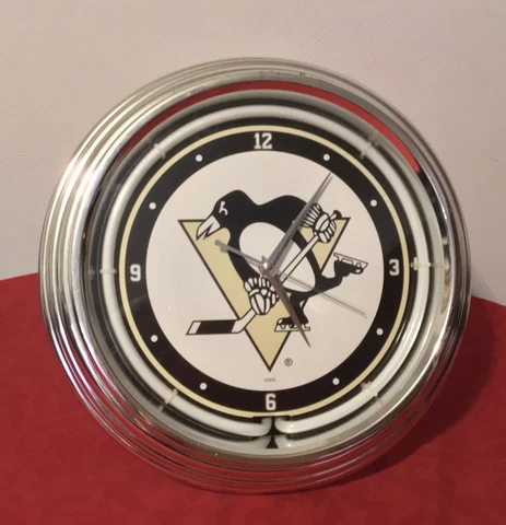 Pittsburgh Penguins NHL Hockey Chrome Double Rung Neon Clock Garage ManCave READ Cover