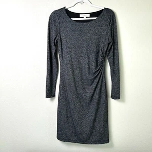 Loft Dress Size Petite S SP Gray Black Ruched Waist Long Sleeve Stretch Office - Picture 1 of 11
