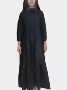 Modern Women Long Black Taffeta Maxi Dress Handmade Classic and Elegant Look - Picture 1 of 7