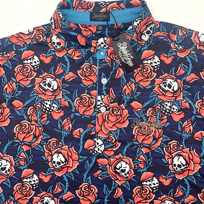 Polo de golf Blade & Grass Club para hombre manga corta XL floral calavera multicolor nuevo con etiquetas Foto 1 de 4