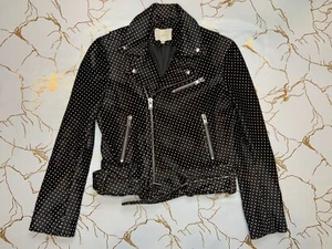 IRO Women Brown Spotted Horse Hair Leather Full Zip Biker Jacket Size 36 - Picture 1 of 12
