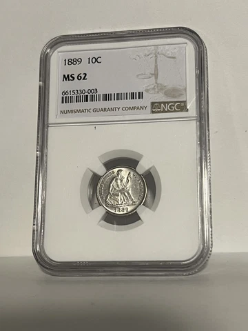 1889 Seated Liberty Dime US Coin Graded MS 62 NGC Excellent! Cover