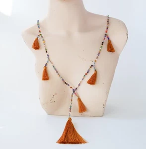 Rainbow Bead Tassels Long Y Drop Necklace 22" Boho Yoga Tribal Beach Jewelry - Picture 1 of 11