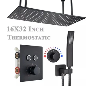 Schwarze Thermostat-Unterputz-Brausebatterie 40cm*80cm Regenbrause Brause-Set - Bild 1 von 12
