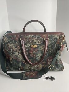 RARE VTG Ricardo of Beverly Hills Floral Tapestry Luggage Suitcase Bag Tote