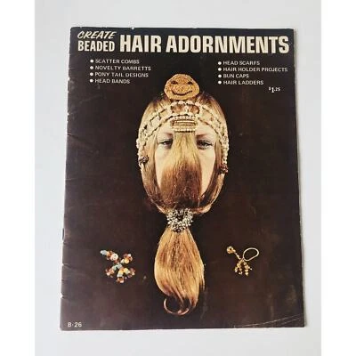Vintage 1973 Beaded Hair Adornments Instruction Booklet Hippie Head Bands Crafts - Image 1 of 4