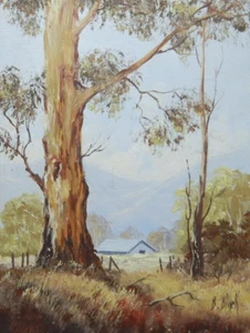 SMALL AUSTRALIAN OIL PAINTING ON BOARD LANDSCAPE BY B. BLACK    P132 - Picture 1 of 5