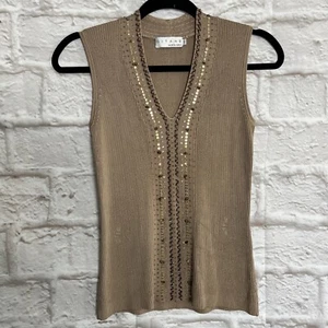 Gitanes Gold Colored Beaded Sleeveless Blouse. Size S. #T24 - Picture 1 of 14