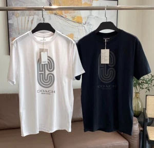 NUEVO CON ETIQUETAS COACH Hombre Mujer Unisex Big C Blanco y Negro Camiseta ALGODÓN - Imagen 1 de 9