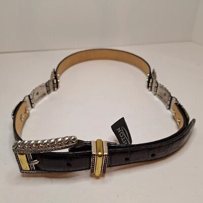 Cinturón Brighton Mujer Mediano Cuero Negro Plateado Tono Dorado Hebilla 44203 Foto 1 de 4