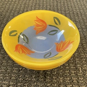 4 Arcoroc Tulip Design Yellow Made In France Glass Soup/Dessert/Cereal Bowls - Picture 1 of 3