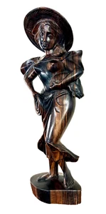 Beautiful Carved Ebony Wood Topless Woman With Pig Rope Hat- Gorgeous Grain - Picture 1 of 24