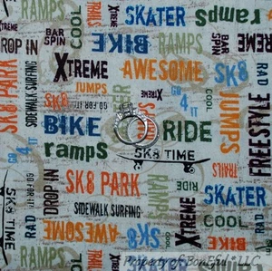 BonEful Fabric FQ Cotton Quilt Brown X-treme Sport Skate Board Bike Kid Boy Word - Picture 1 of 13
